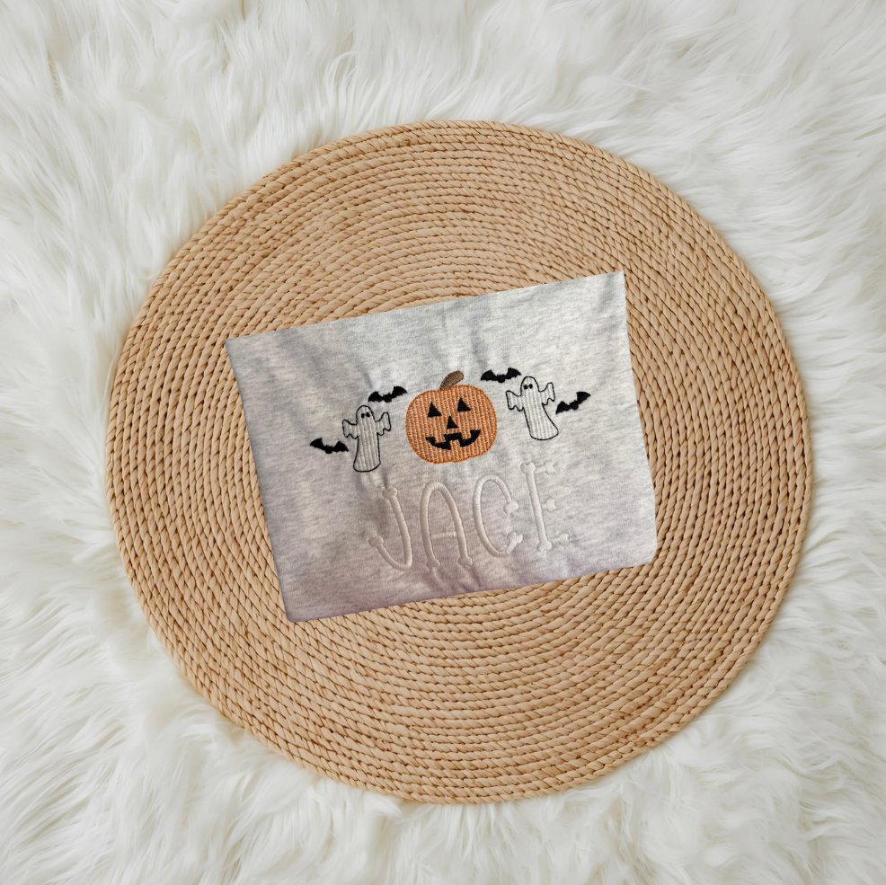 Ghosts & Pumpkin with Bats | Name in Bones Font