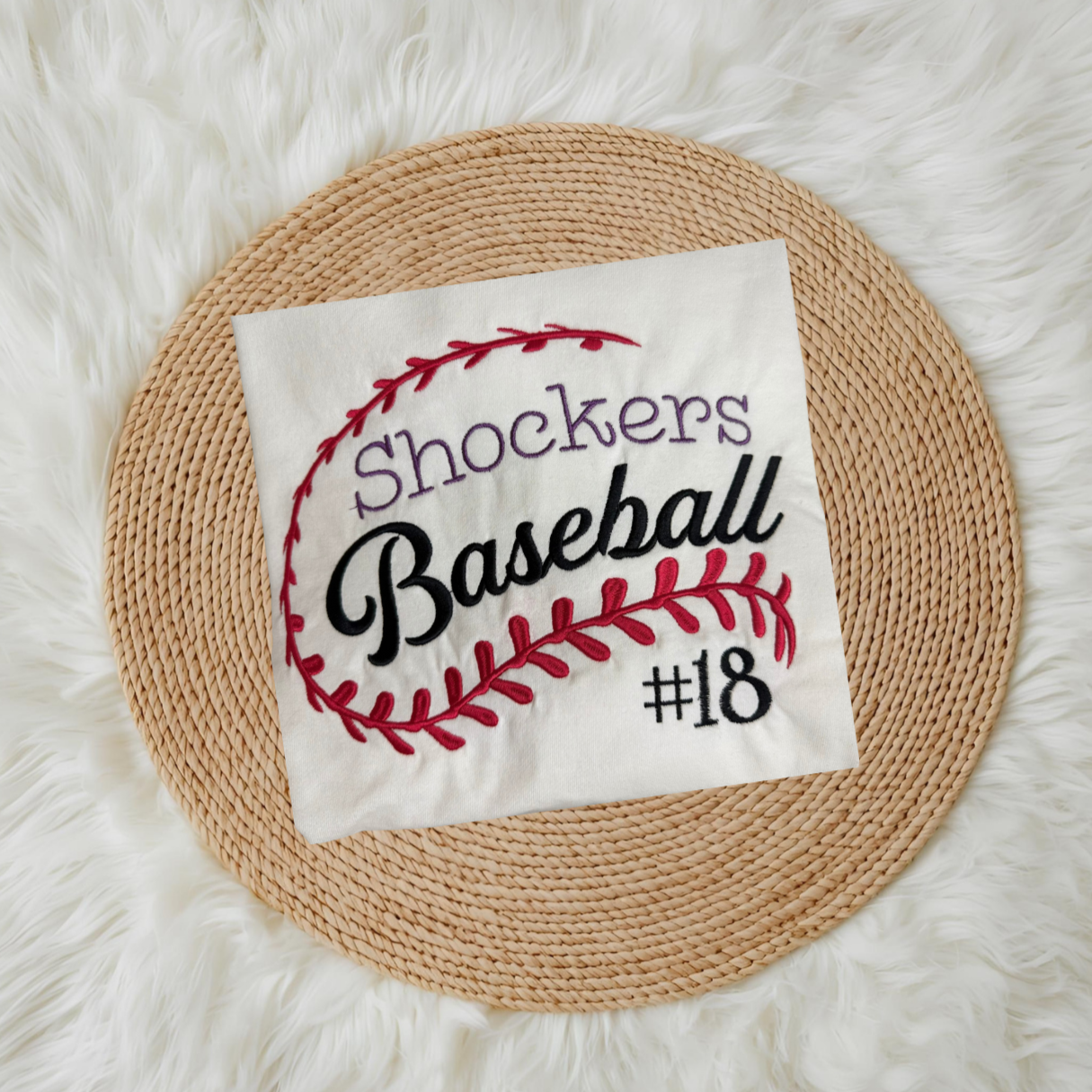 Baseball Red Outline with Team Name and Jersey Number