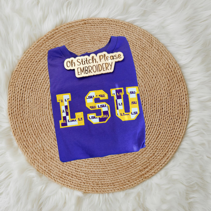 LSU Applique with Purple & Gold Fabric