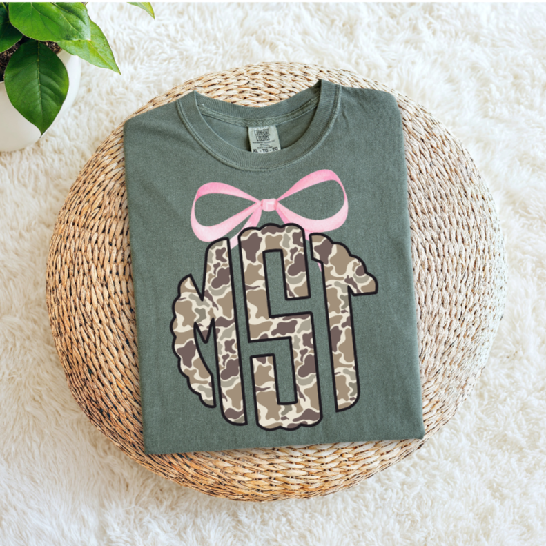 Camo Monogram with Pink Bow