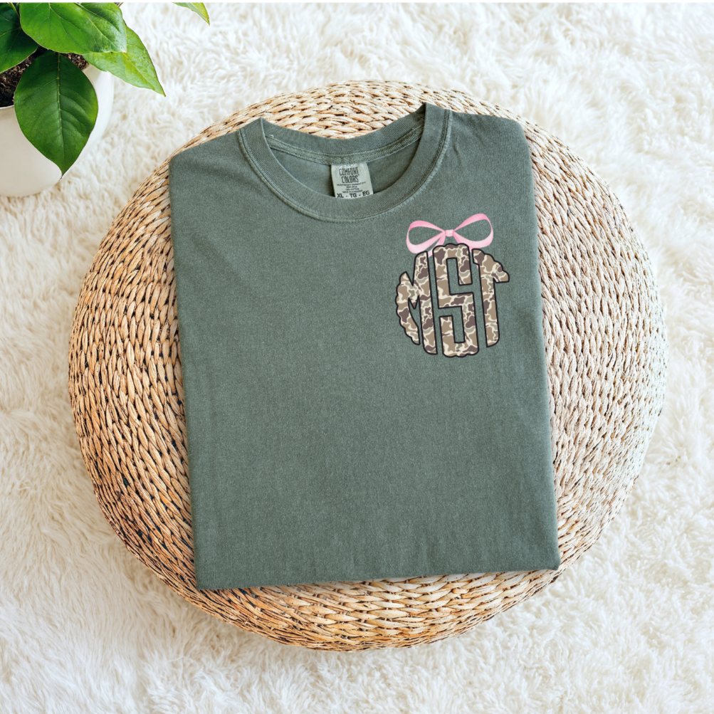 Camo Monogram with Pink Bow