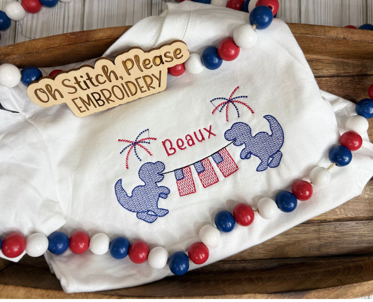 Patriotic July 4th T-Rex with American Flag