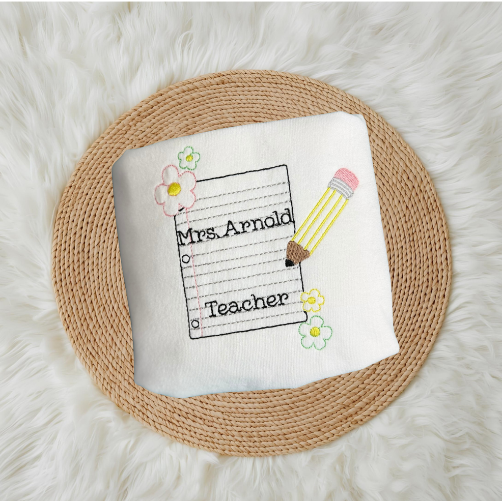 School Paper, Pencil, Flower Pocket Design