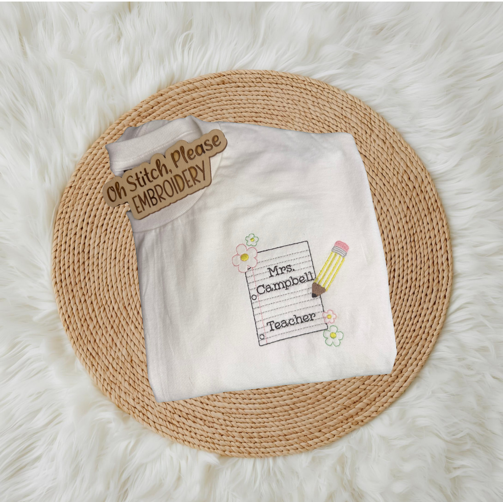 School Paper, Pencil, Flower Pocket Design