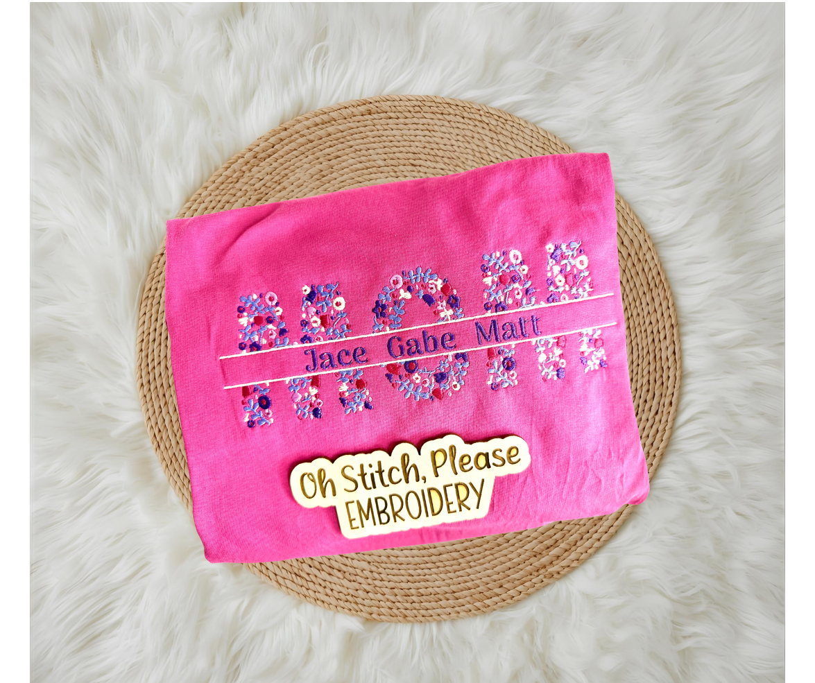 Mom Floral Split Design Shirt with Child Names