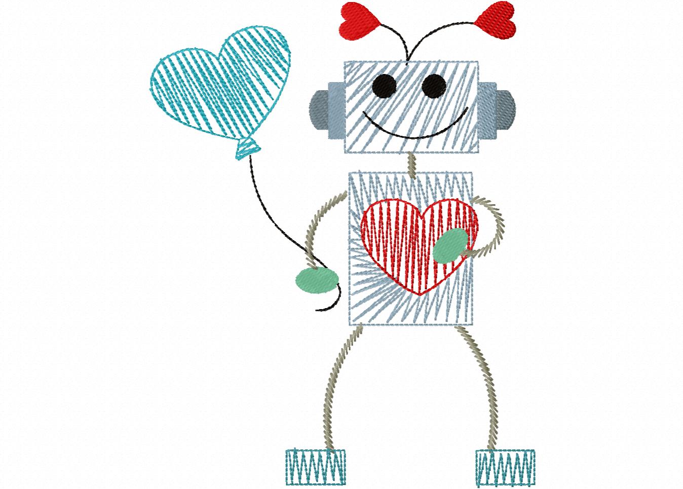 Valentine Square Robot Scribble Sketch