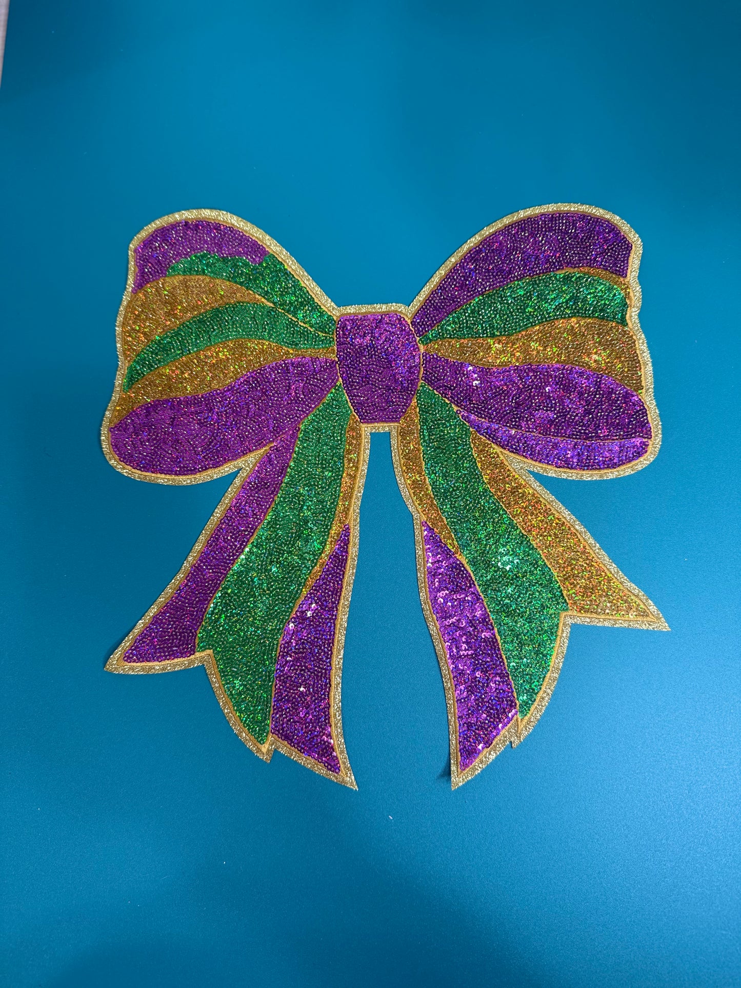 Mardi Gras Sequin Patch Bow