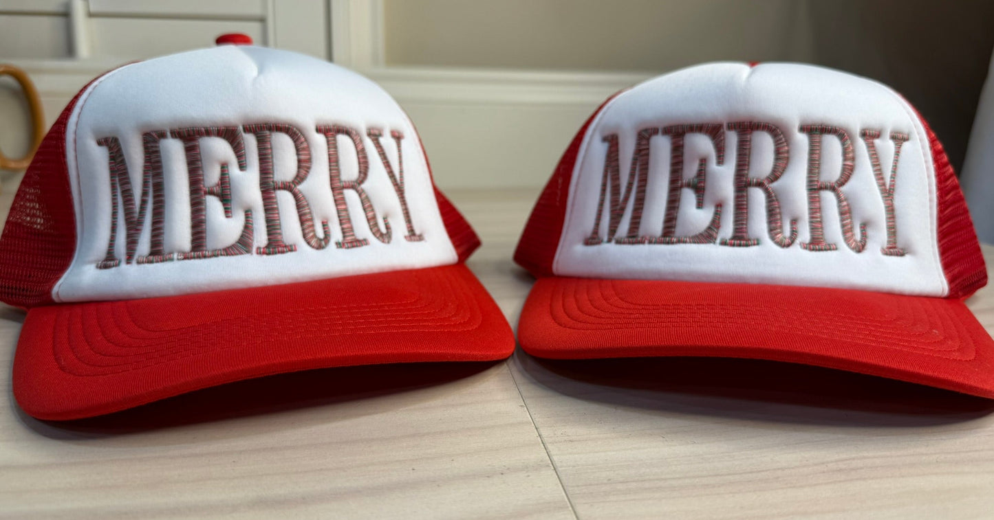 Hat | Merry with Tall Letters with 3-toned thread