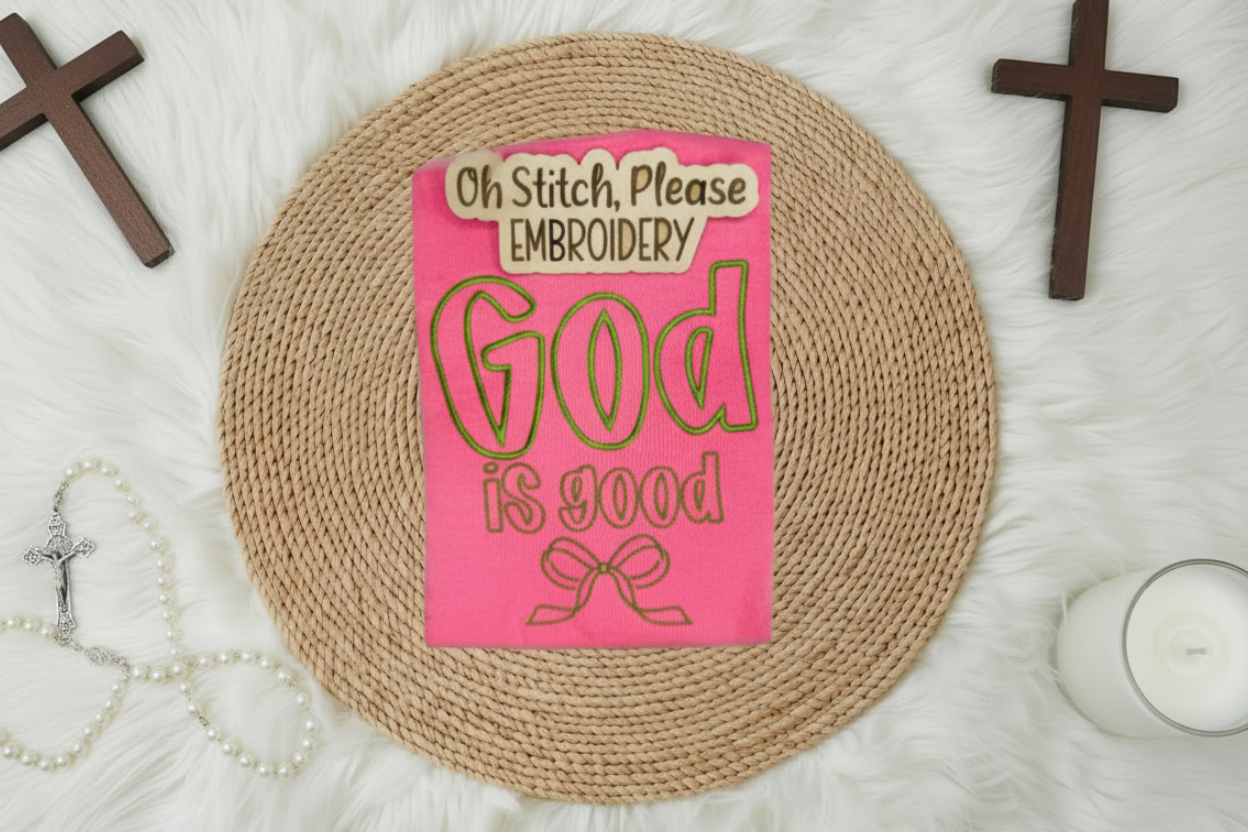 God Is Good with Large Bow (3-D Puff)