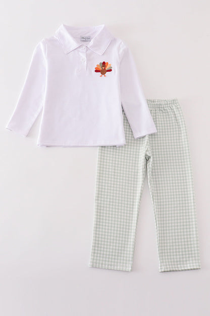 Thanksgiving Turkey  Sage, Gingham  Pants Set