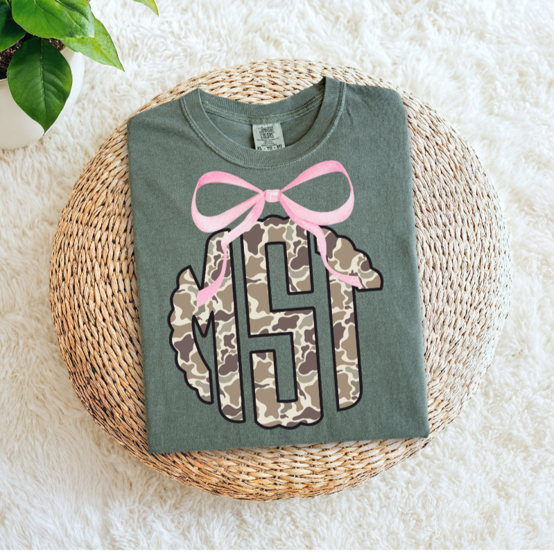 Camo Monogram with Pink Bow