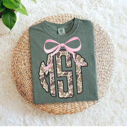 Camo Monogram with Pink Bow