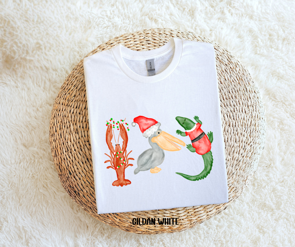 Christmas style Cajun Trio | Gator, Pelican, Crawfish