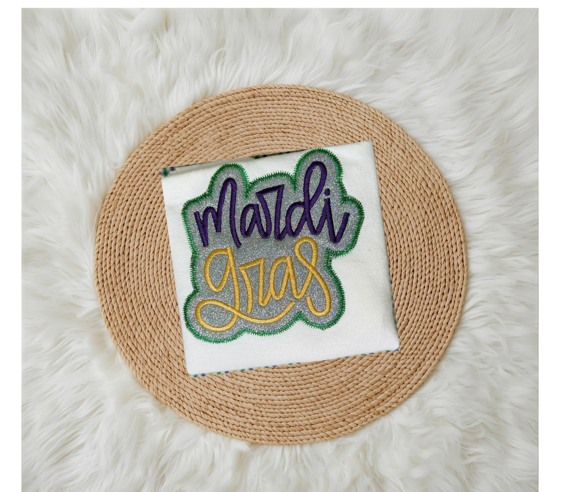 Mardi Gras Script Double Applique with (or without) Glitter