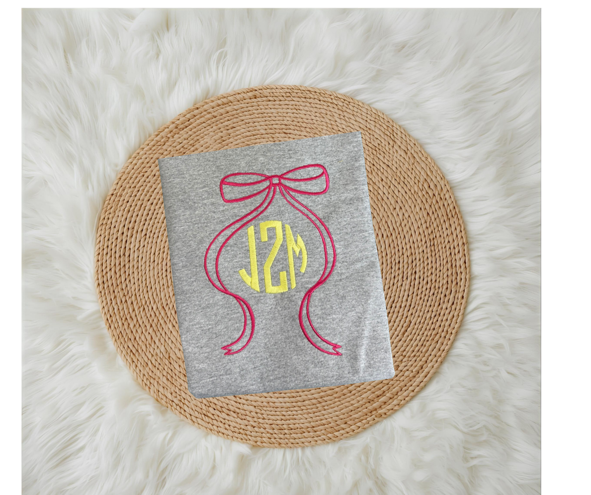 Bow Outline Stich with Monogram or Name