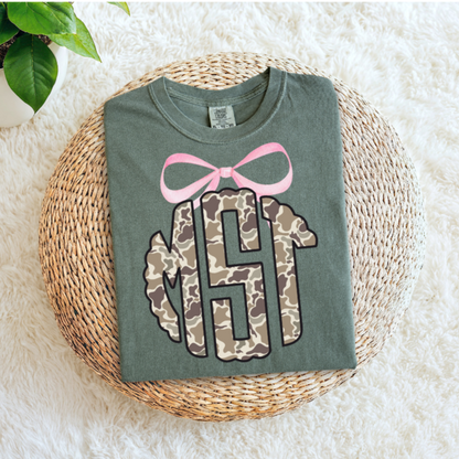 Camo Monogram with Pink Bow