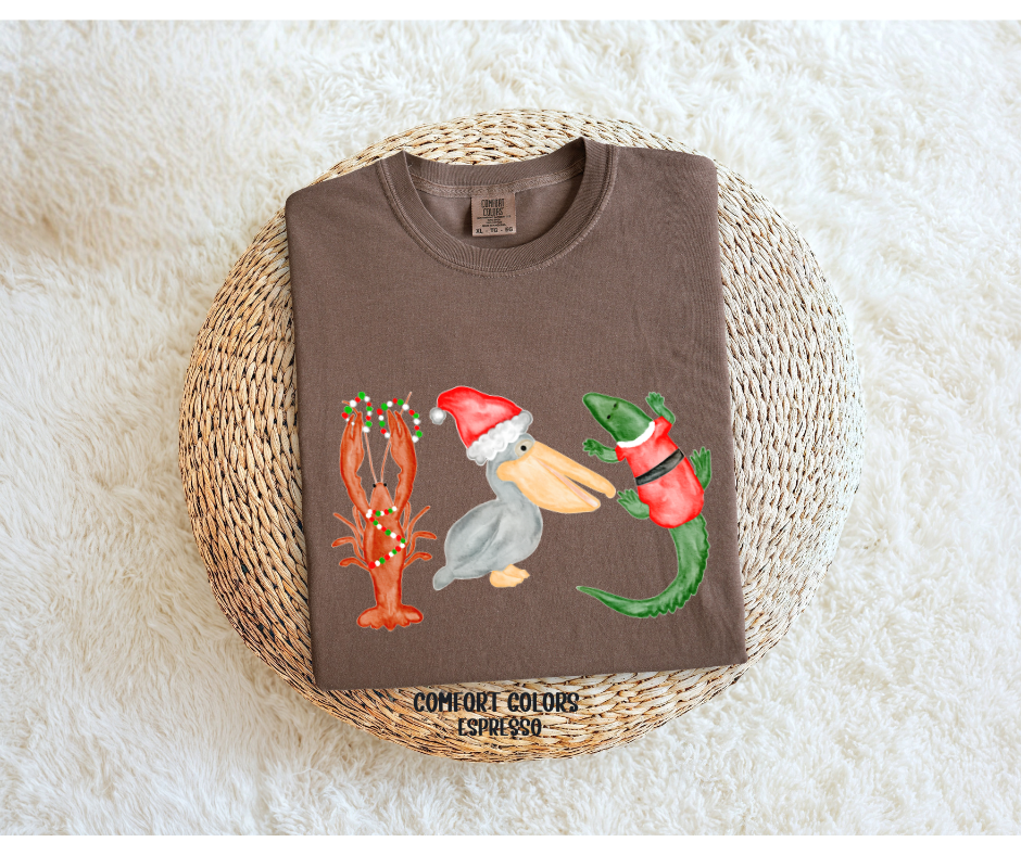 Christmas style Cajun Trio | Gator, Pelican, Crawfish