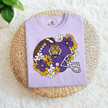 Football Helmet with Flowers | Purple & Gold Tigers