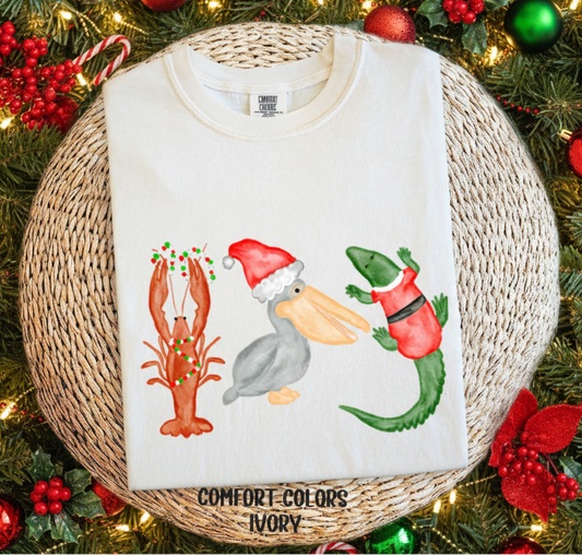 Christmas style Cajun Trio | Gator, Pelican, Crawfish