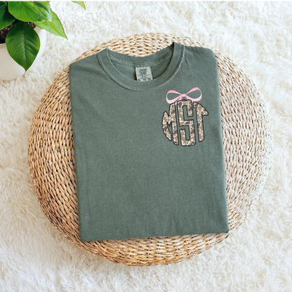 Camo Monogram with Pink Bow
