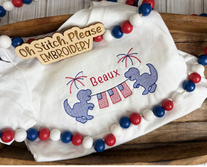 Patriotic July 4th T-Rex with American Flag