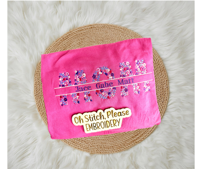 Mom Floral Split Design Shirt with Child Names