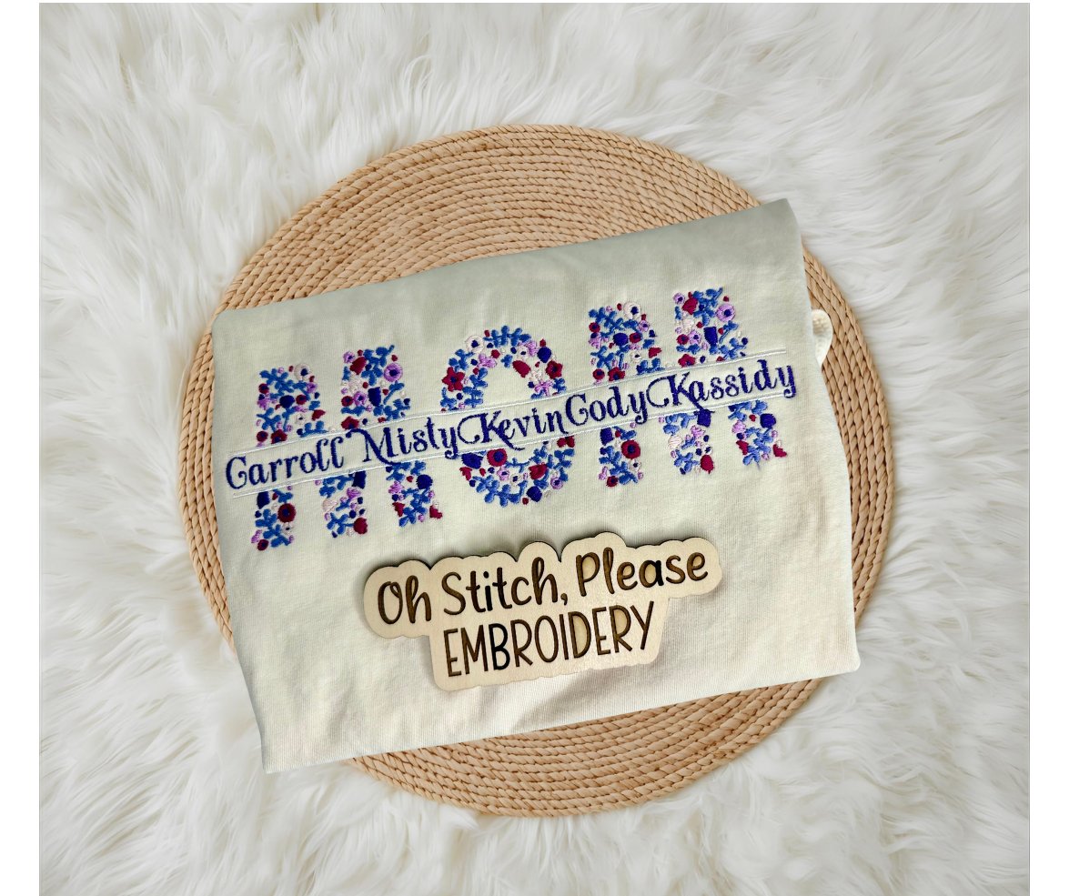 Mom Floral Split Design Shirt with Child Names