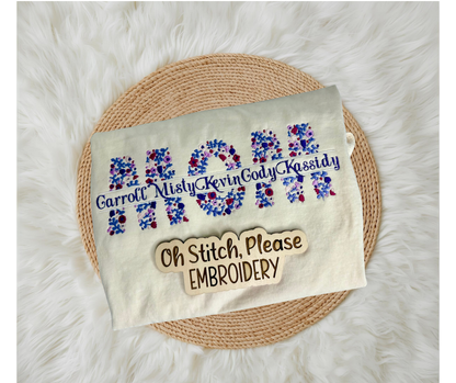 Mom Floral Split Design Shirt with Child Names