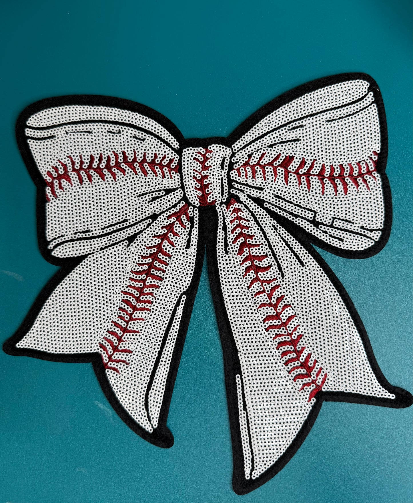 Baseball Bow Sequin Patch