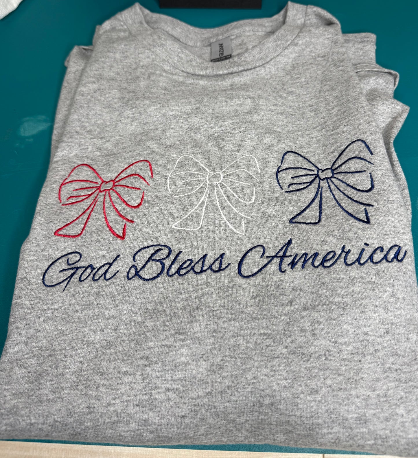 RTS/PU Sample Shirt | Adult XL God Bless America with Bows