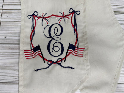 Fourth of July Crest with Initial Embroidered on Wreath Sash