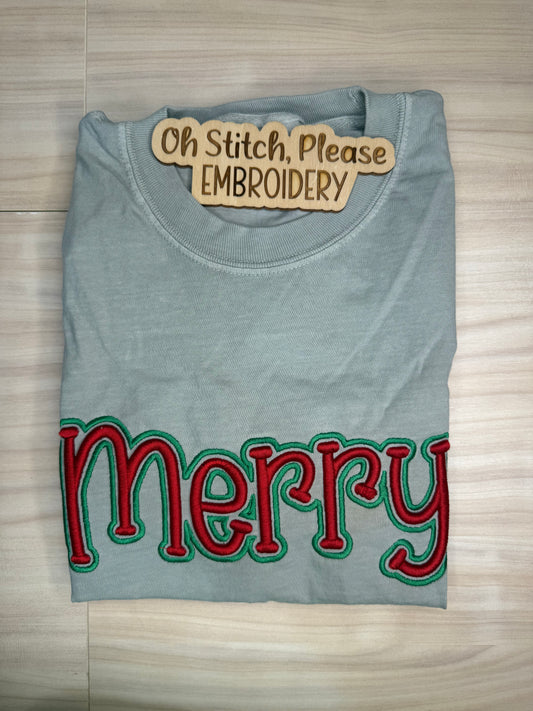Merry | Puff Embroidery with Outline