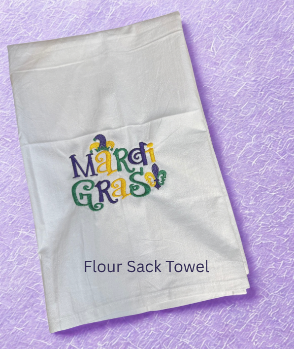 Mardi Gras Flour Sack Towel with Jester Hat and FDL