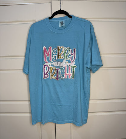 Merry & Bright Colorful Sequin Patch or T-Shirt