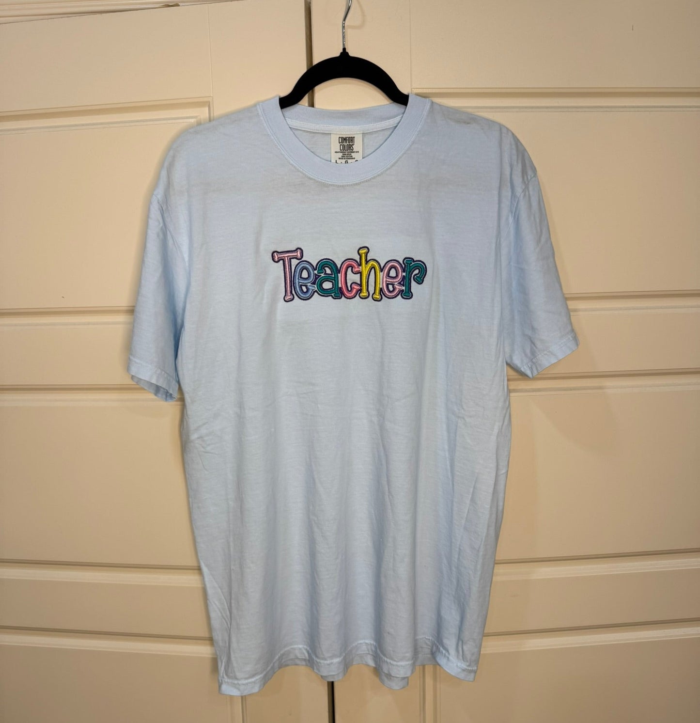 Teacher with Colorful 3-D Puff Embroidery and Outline
