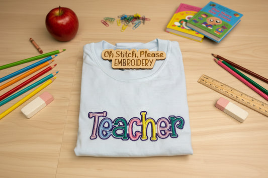 Teacher with Colorful 3-D Puff Embroidery and Outline