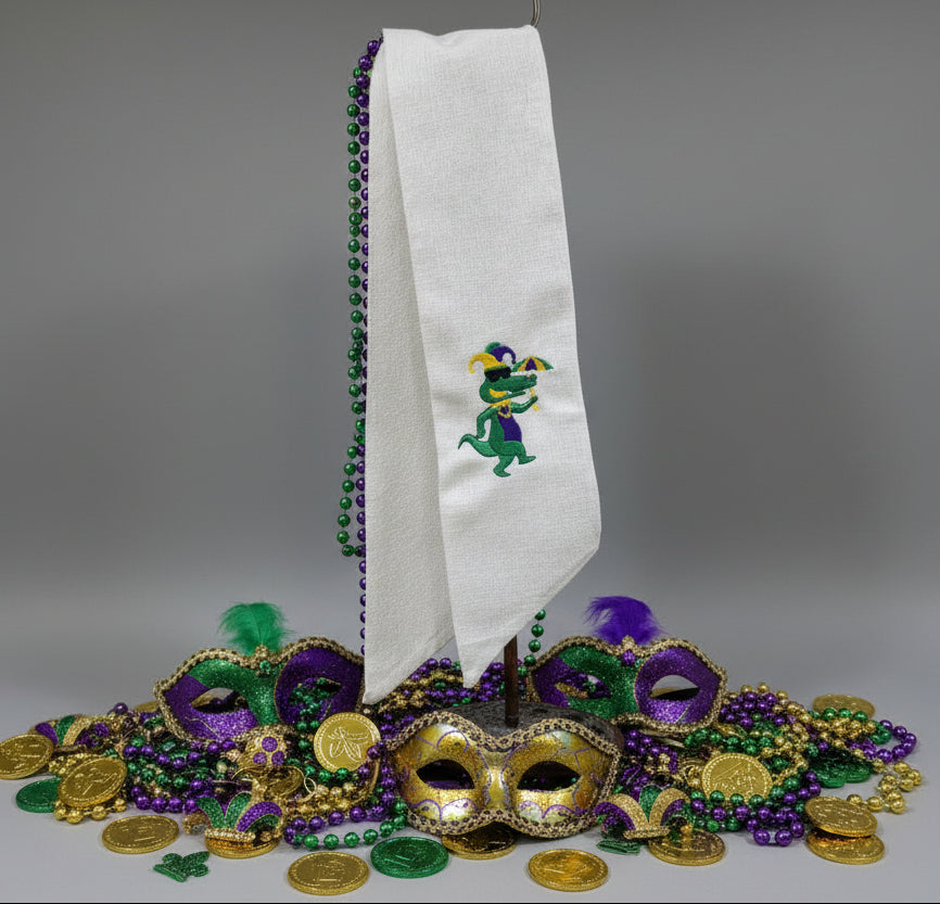 Wreath Sash | Mardi Gras Gator with Umbrella and Jester Hat