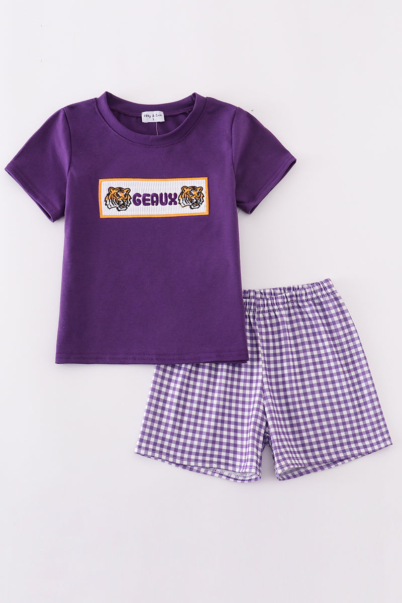 LSU Purple and Gold Geaux Smocked Short Set